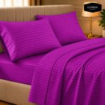 Twill Stripe Cotton Bedsheet - Grape Maroon