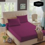 Twill Stripe Cotton Bedsheet - Grape Maroon