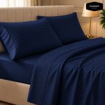 Twill Stripe Cotton Bedsheet - Dark Blue
