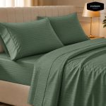 Twill Stripe Cotton Bedsheet - Dark Green