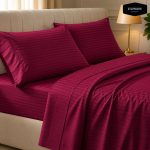 Twill Stripe Cotton Bedsheet - Maroon