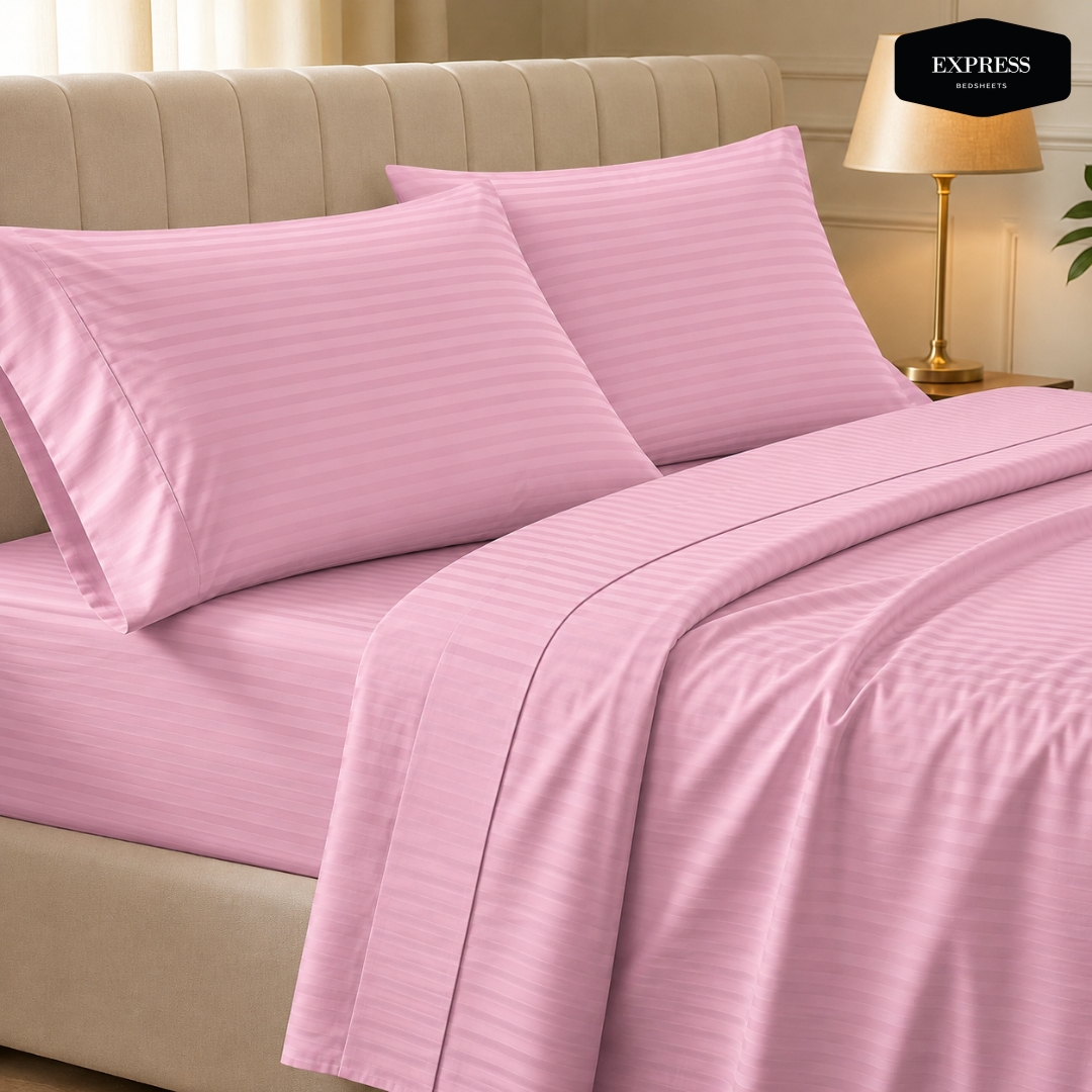 WhatsApp Image 2026-06-03 at 1.28.34 PM Twill Stripe Cotton Bedsheet - Pearl Pink - Image 1