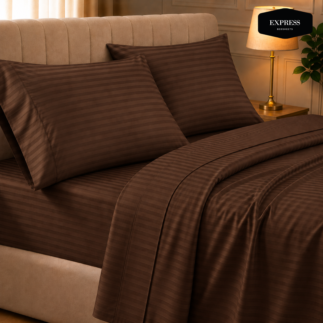 10 Twill Stripe Cotton Bedsheet - 90x100 king Size - Image 1