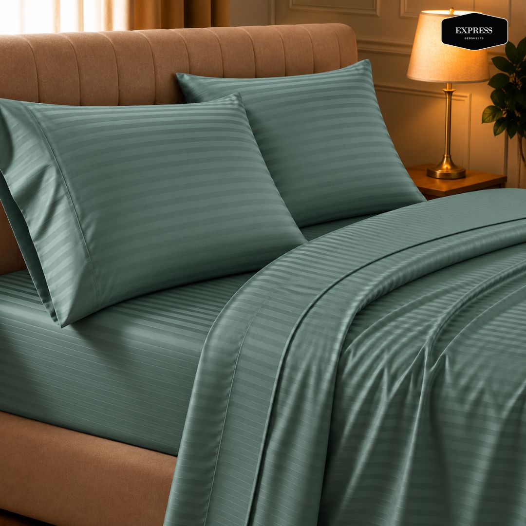 2 Twill Stripe Cotton Bedsheet - 90x100 king Size - Image 1